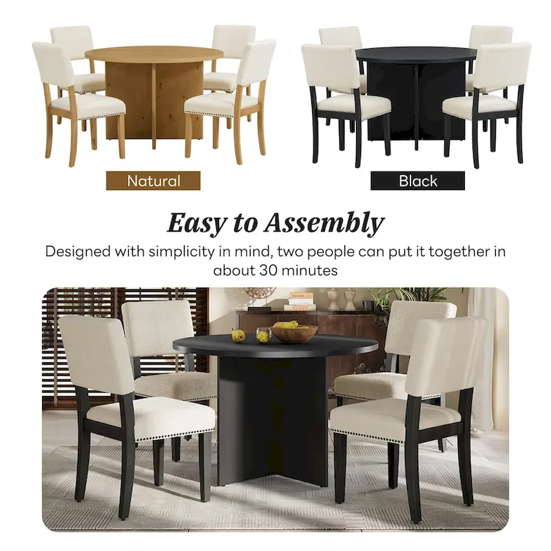 Modern 5-Piece Round Dining Table Set Pedestal Kitchen Table Set with 4 Upholstered Dining Chairs