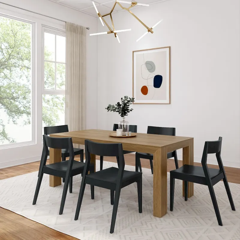 72 Modern Solid Wood Dining Table Set with 6 Chairs - Natural Finish