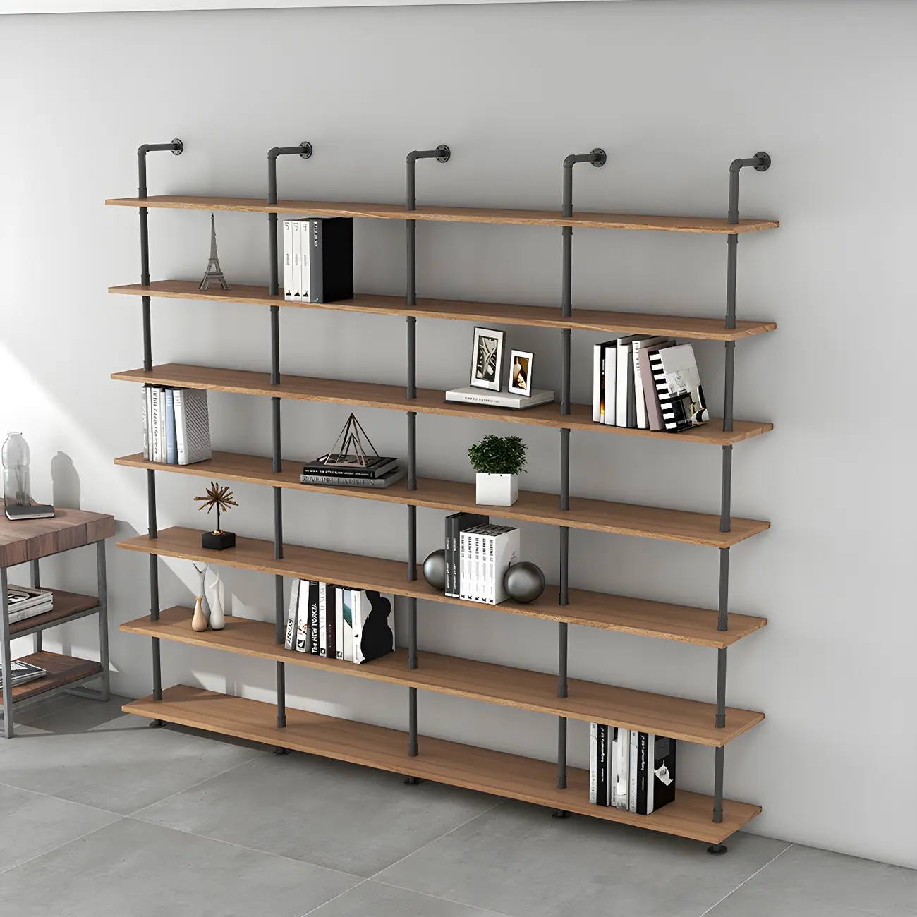 Industrial Black Wood Wall-Mounted Bookcase
