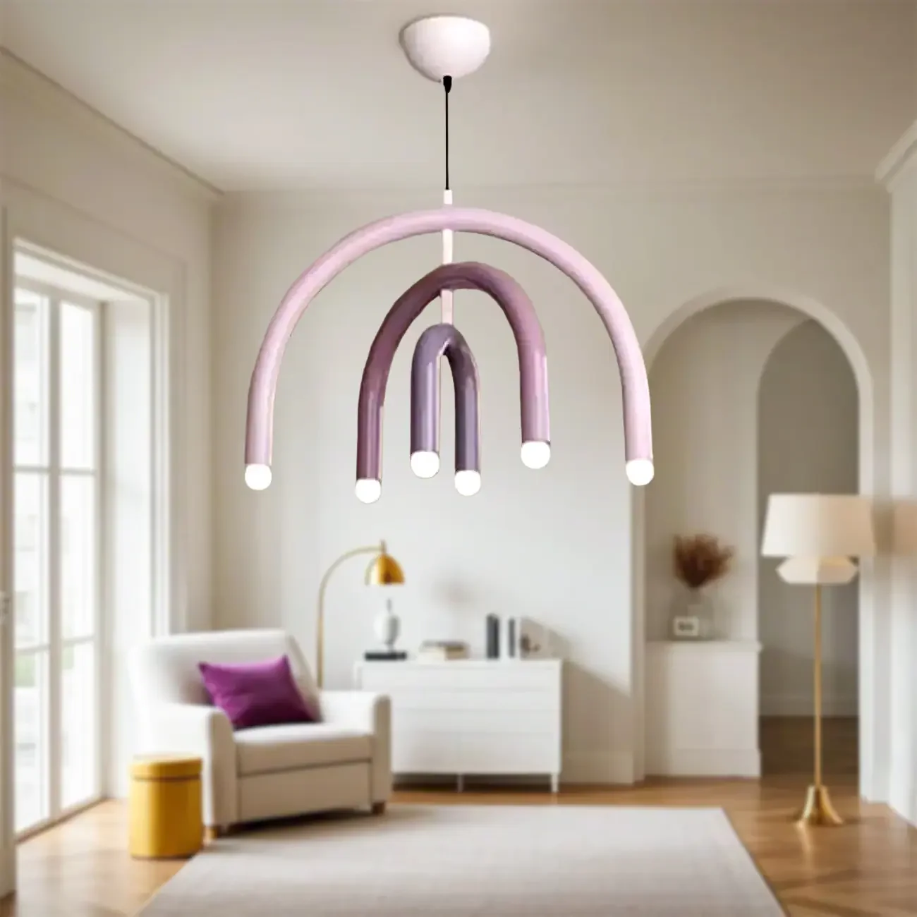 Modern 6-Light LED Chandelier  with Rainbow Shape Design