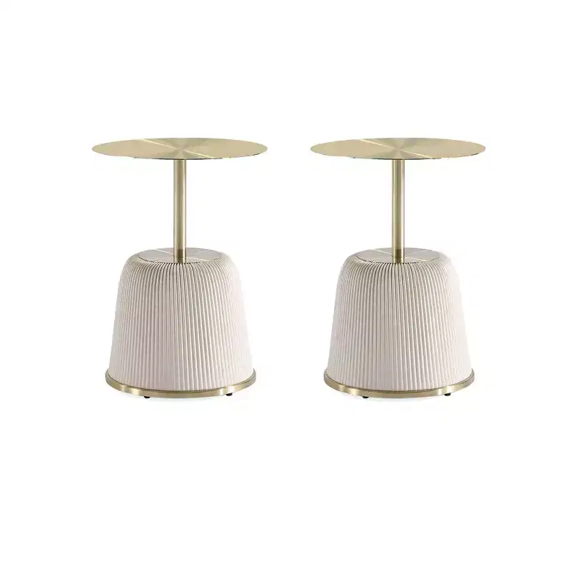 Manhattan Comfort Set of 2 Anderson Leatherette Upholstered End Tables with Gold Tabletop