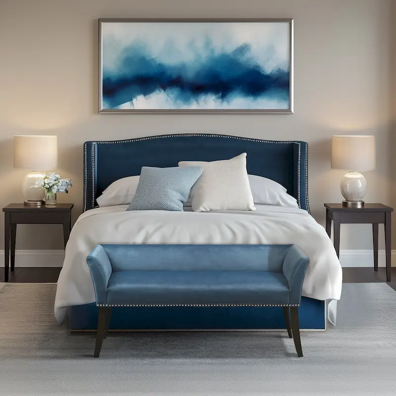 Madison Park Welburn 49.5 Upholstered Bench with Back & Wood Legs