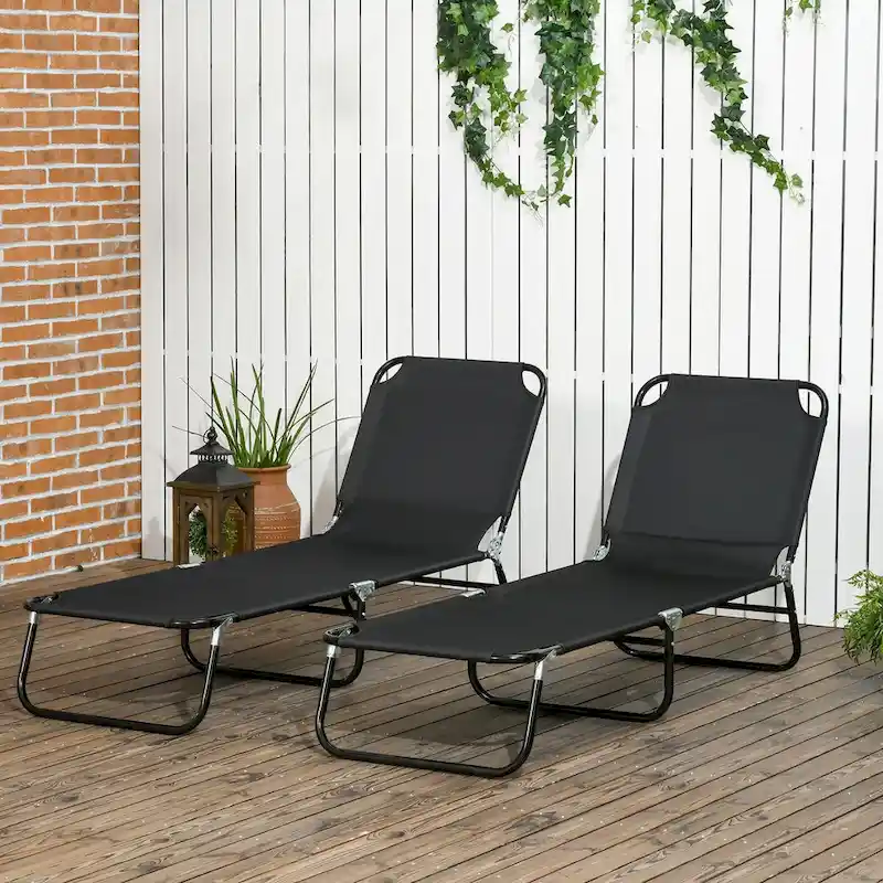 Outdoor 2-Piece Folding Chaise Lounge with 5-Level Reclining Back & Steel Frame