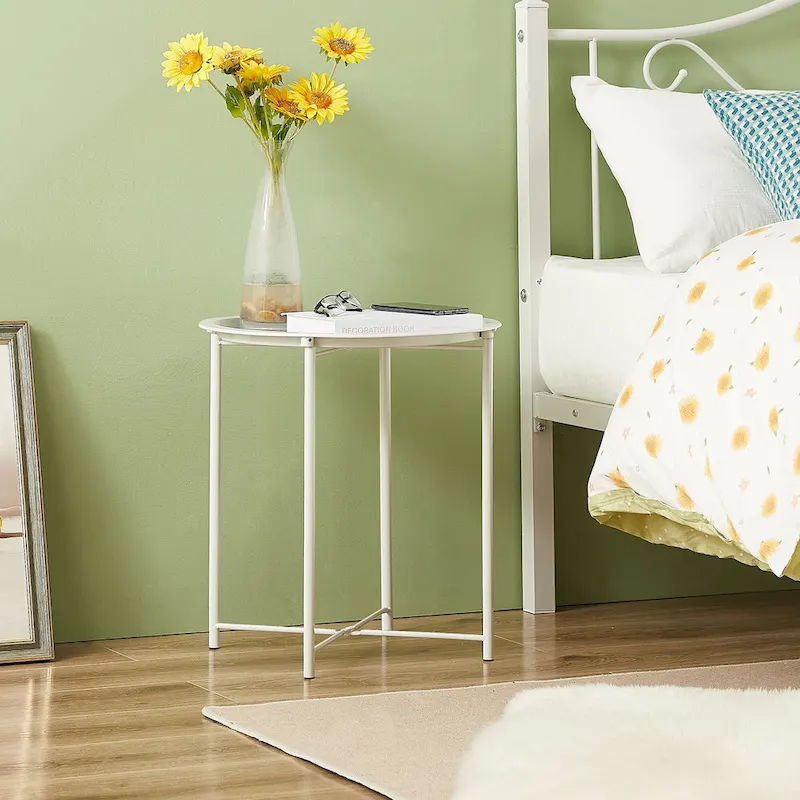 Folding Round TV Tray Table, Small Round Steel Side Table, No Assembly Required - 18.5 x 18.5 x 19.7 in