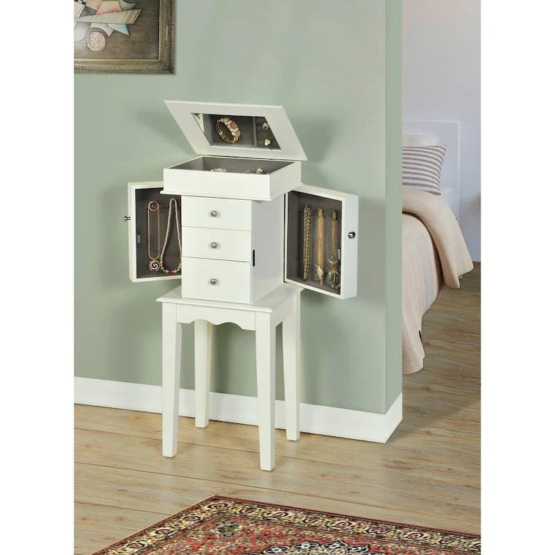 Antique White Jewelry Armoire Cabinet Organizer - N/A