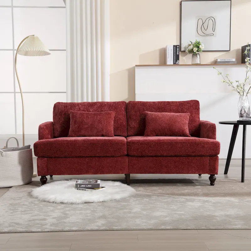 Red 68.9  Chenille 2-Seater Sofa with Detachable Cushions