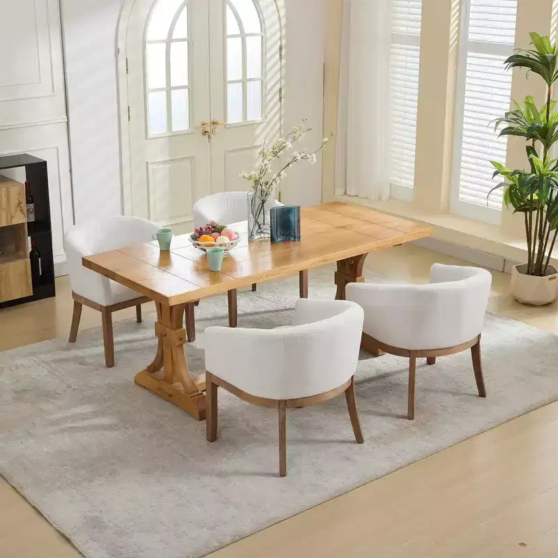 TUYOHW 19W Sleek Barrel Dining Chairs with Armrest,Soft Linen Fabirc Armchairs for Dining Room and Kitchen,Solid Rubberwood Accent Chair