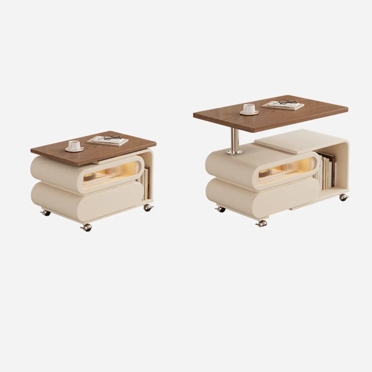 Adjustable Tabletop Modern Wood Side Table with Wheels