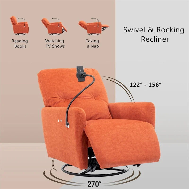 270 Degree Swivel Electric Recliner with a Phone Holder