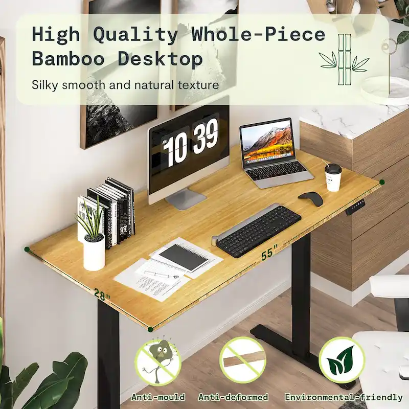 Bamboo Electric Height Adjustable Standing Desk - Single User