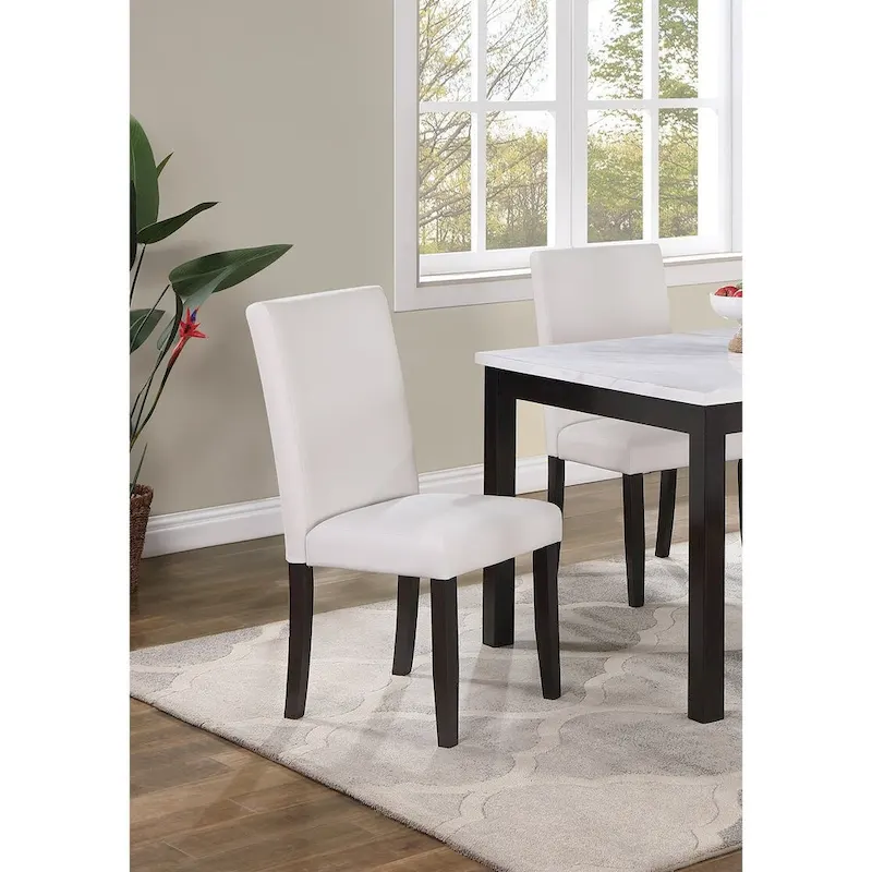 5 Piece Dining Table Set, Kitchen Dinette Set with Faux Marble Top Table, Bench and 3 Faux Leather Cushioned Chairs