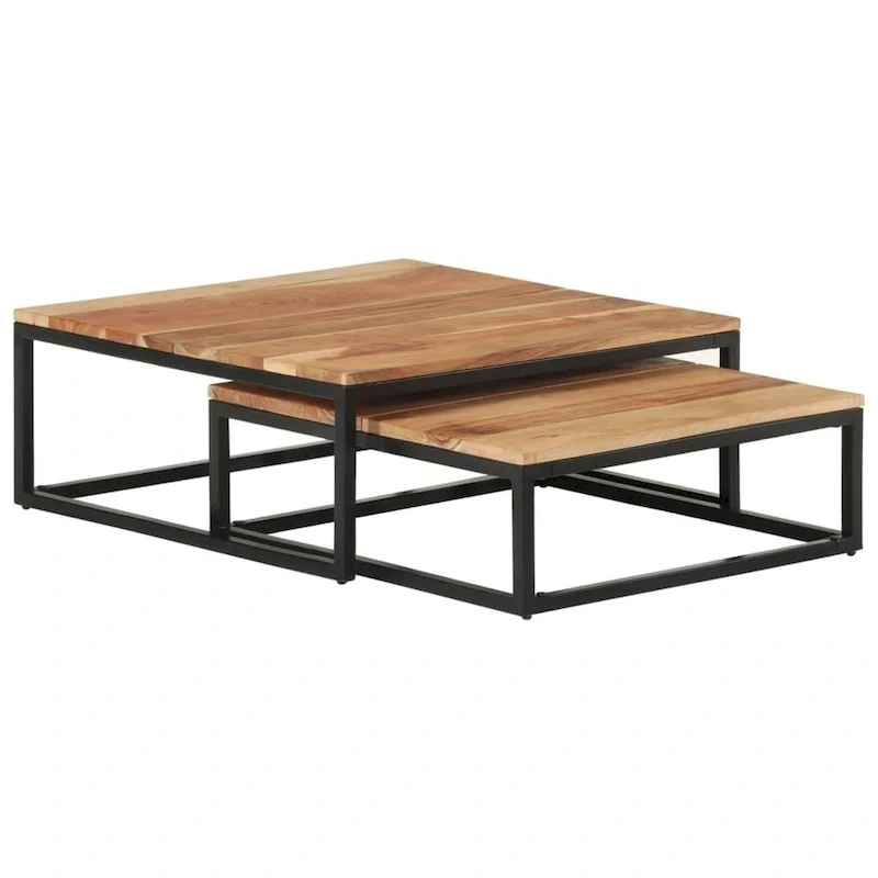 Brown Wood Nesting Coffee Tables, Set of 2