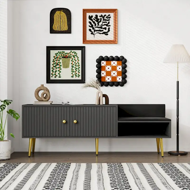 54.3  Shoe Storage Bench with Hidden Storage and Upholstered Cushions for Bedside