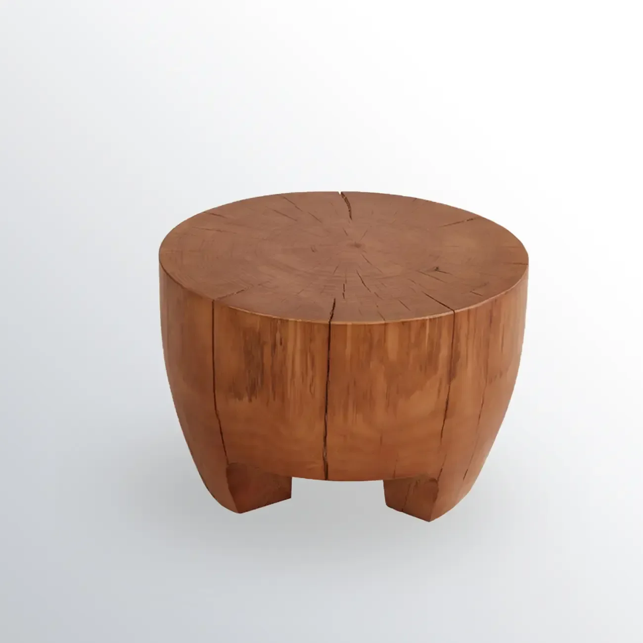 Rustic Solid Wooden Round Coffee Table with Natural Finish