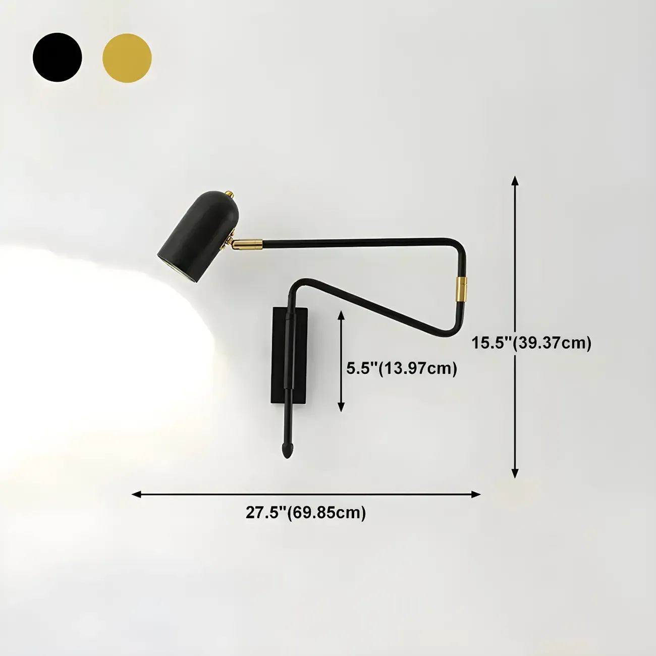 Modern Brass Black Adjustable Swing Arm Wall Light