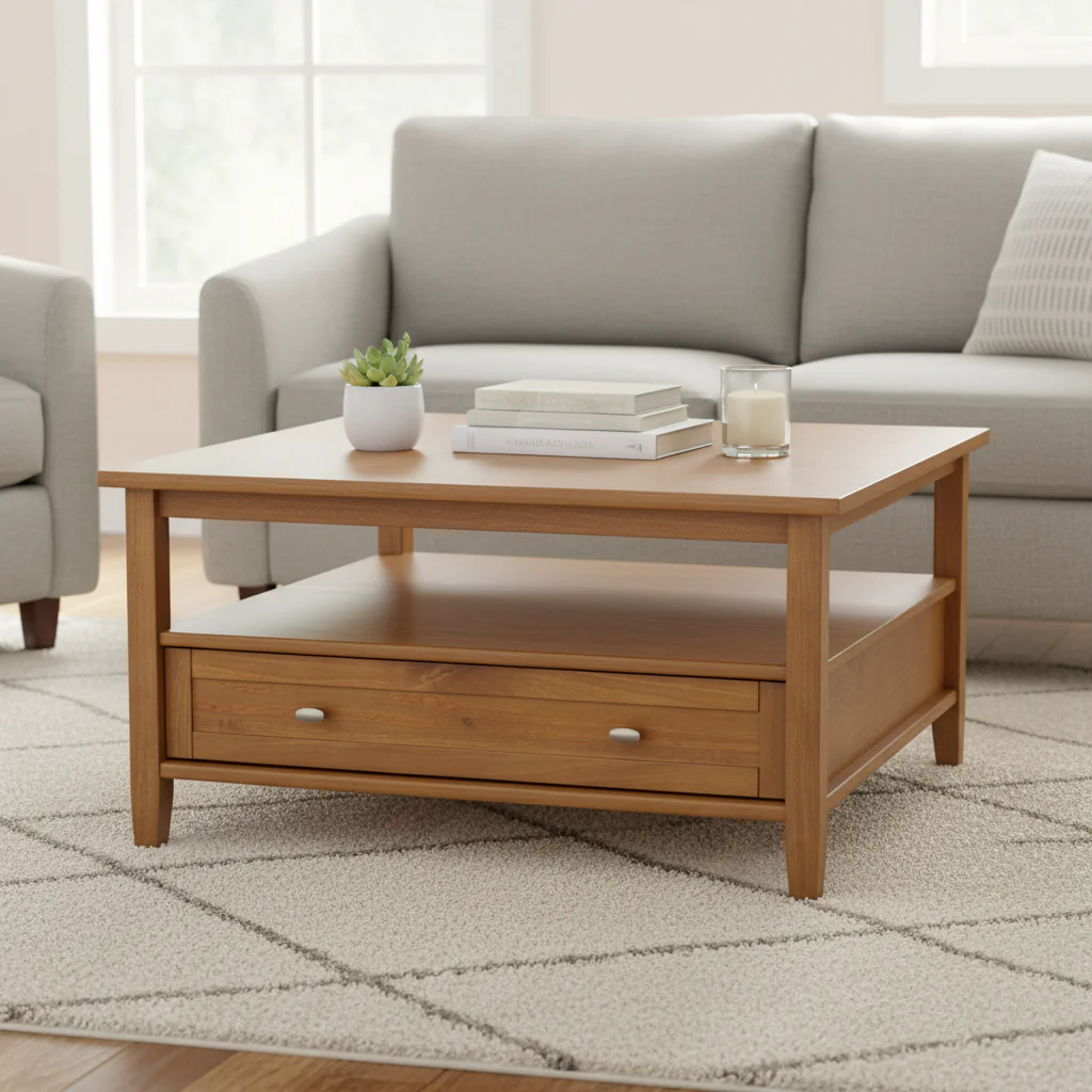 SOLID WOOD 36 inch Wide Square Transitional Coffee Table - 36 x 36 x 18.5 - 36 x 36 x 18.5