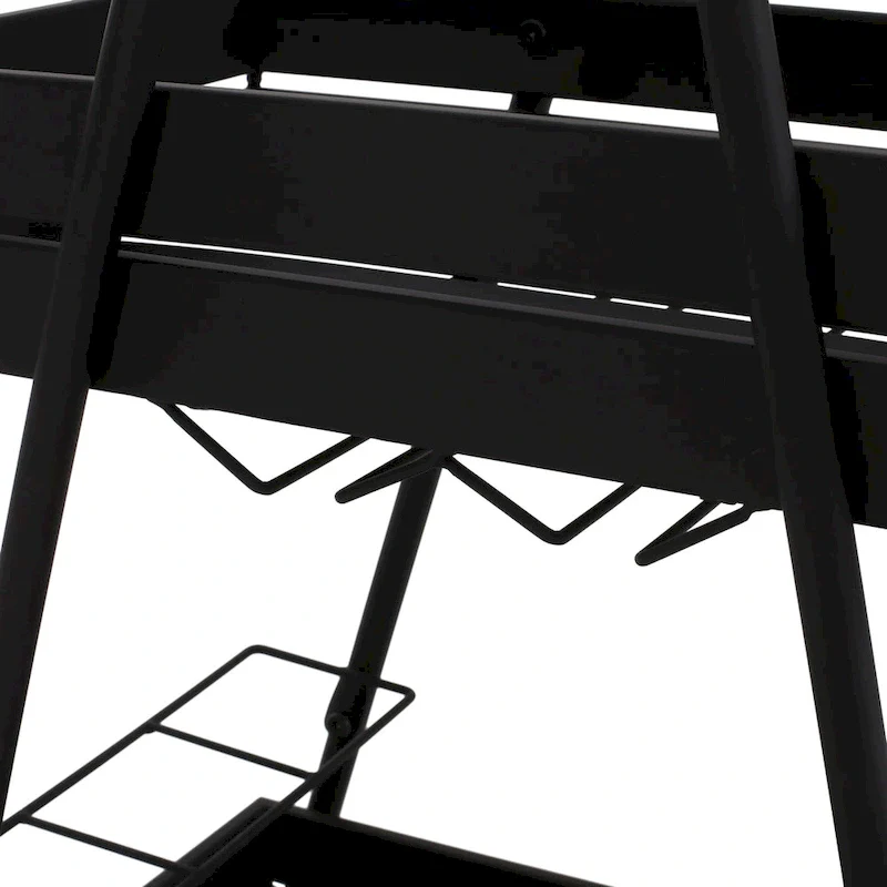 Modern Industrial Bar Cart with Iron Frame, Wheelbarrow-Inspired Design, Wine Bottle Holders and Mobile Rolling Wheels