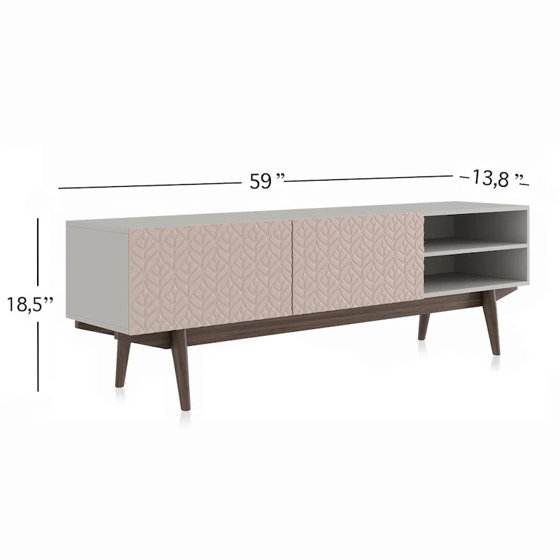 Living Skog Kelly TV Stand Console Fits TV's up to 65 in. with Wood Legs in Mid Century Modern Scandinavian Design