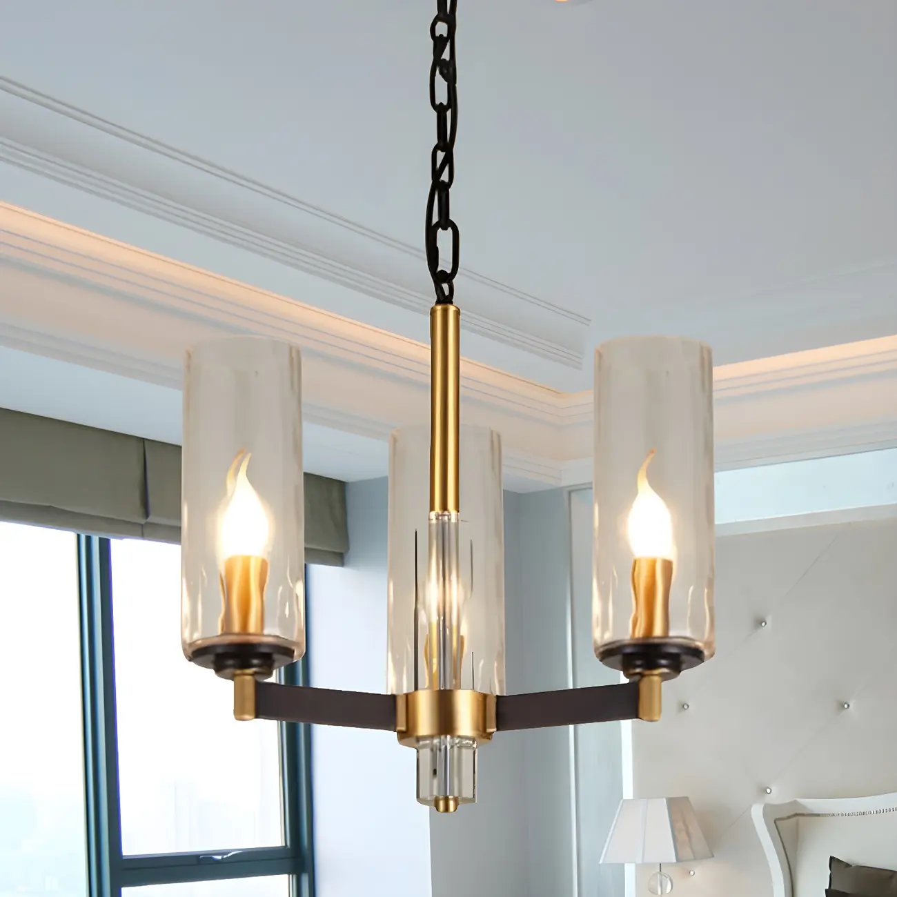 Modern Stylish Black-Gold Cylinder Glass Chandelier