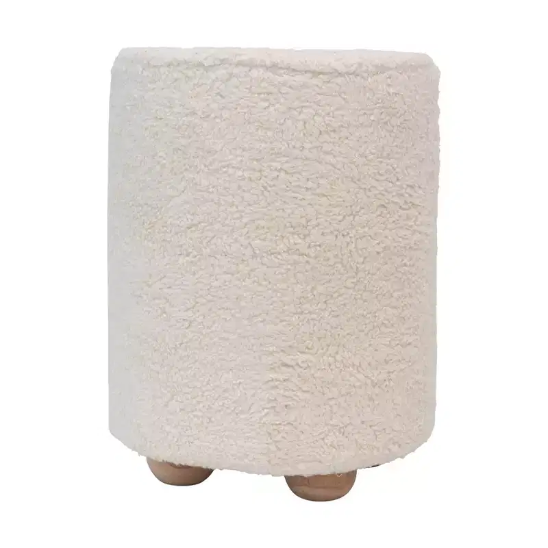 Storied Home Square Cotton Velvet Pouf with Piped Detail Cream: Upholstered Footstool, Pine Wood Base, 330lbs Capacity