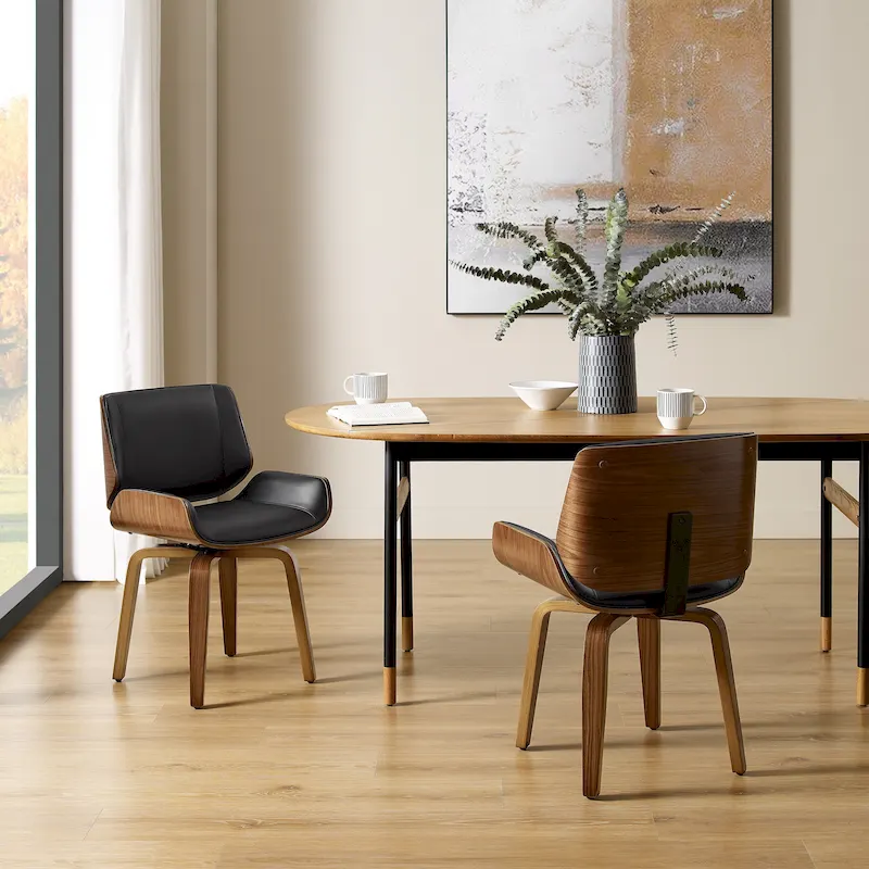 Art Leon Mid-century Faux Leather Swivel Bentwood Dining Chair