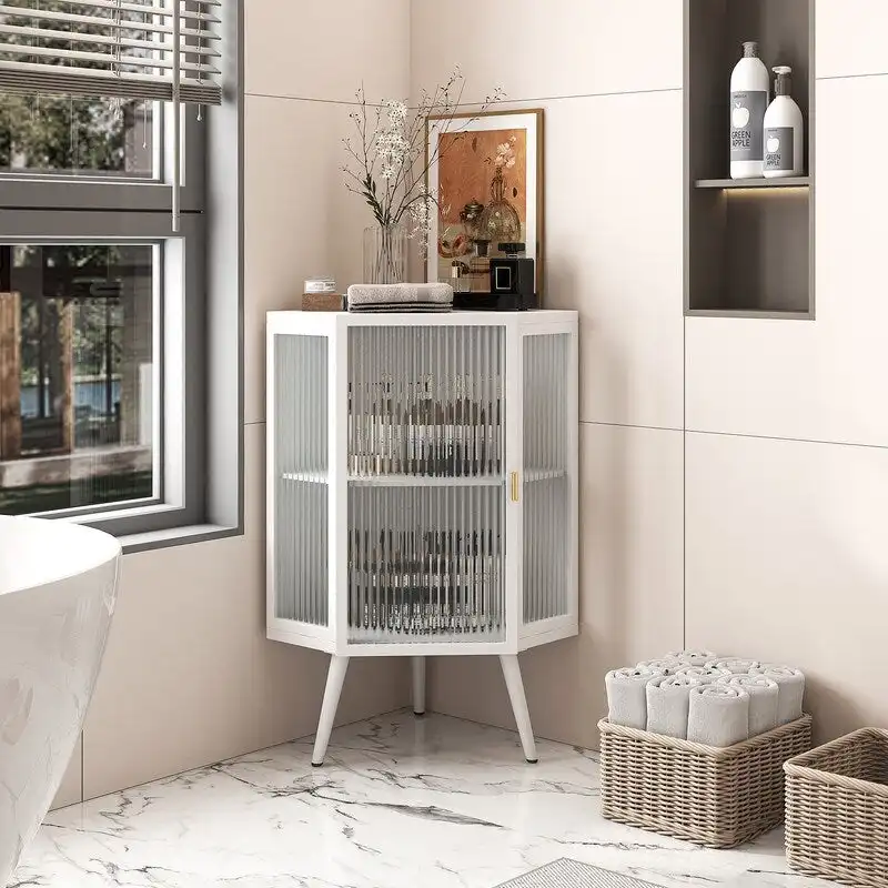 Grondin Modern Style 22.25  Bathroom Corner Storage Cabinet with Tempered Glass Doors and Interior Adjustable Shelf