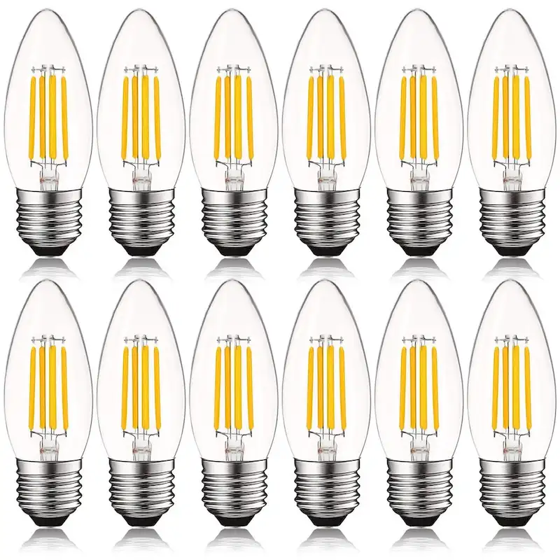 Luxrite 5W Vintage E26 Candelabra LED Bulbs Dimmable, 550 Lumens, 60W Equivalent, Torpedo Tip Clear Glass (12 Pack)