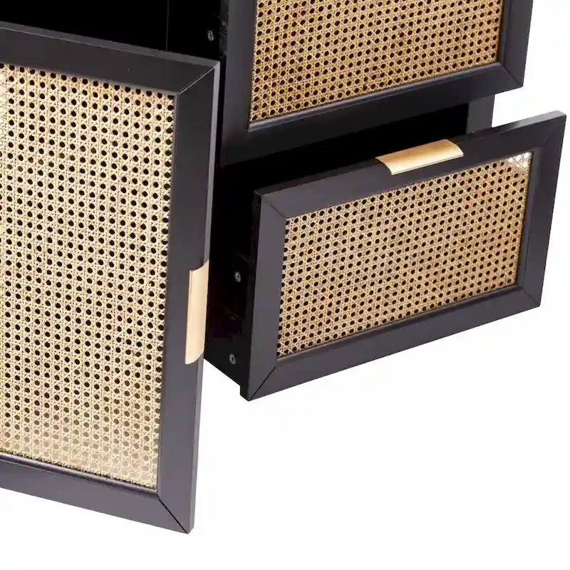 HomeRoots 50  Black Solid Wood Two Drawer Sideboard