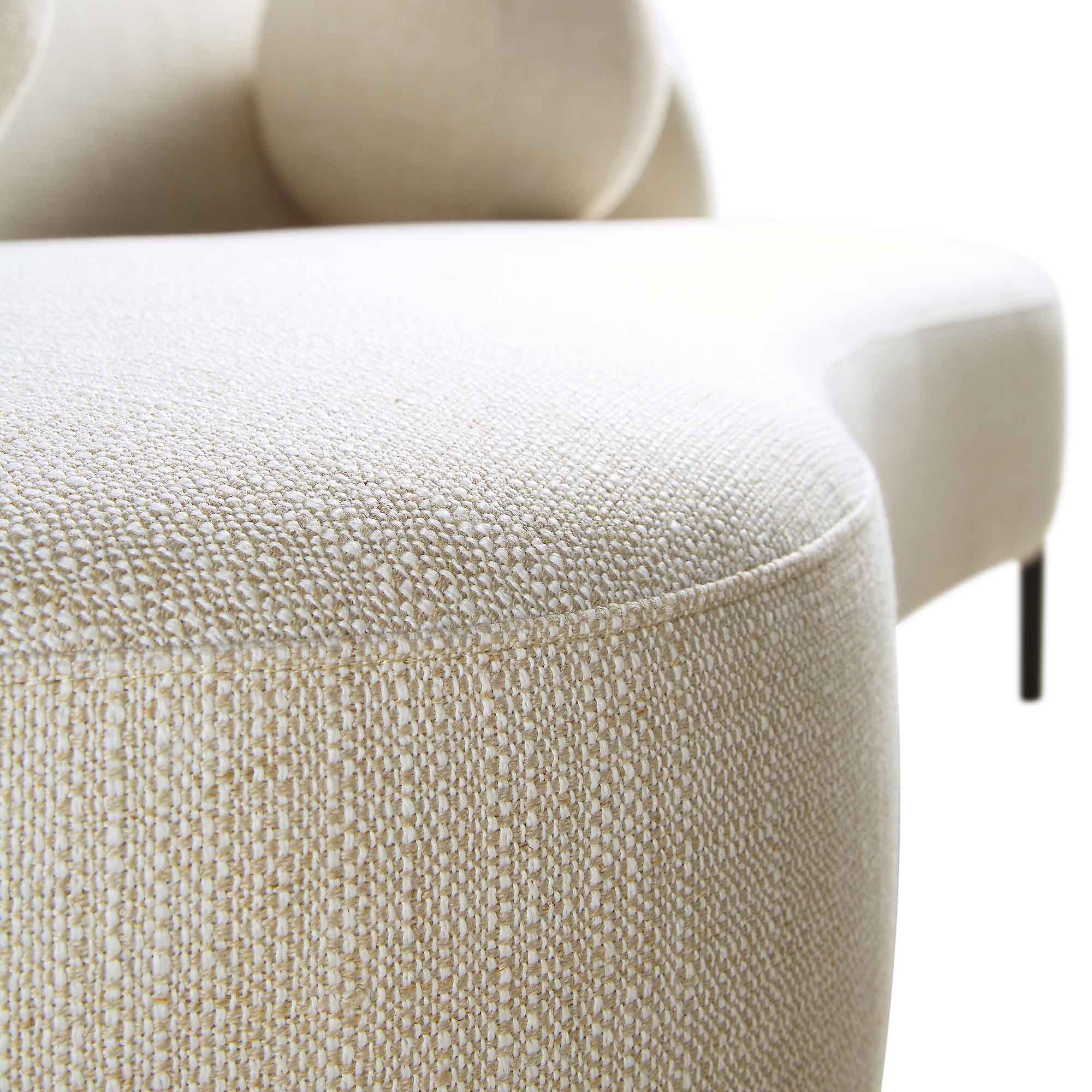 3-Seater Curved Sofa with Ball Cushions, Beige Linen Blend