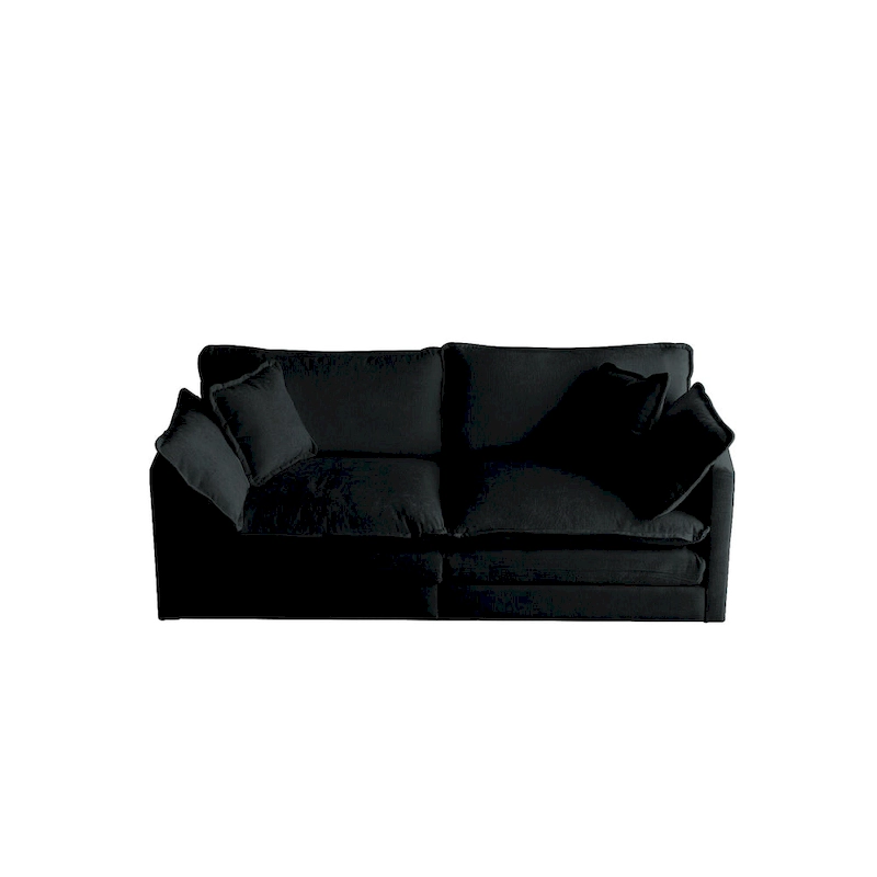 Black 2-Piece Chenille Sofa Set with Loveseat Sofa and Single Sofa