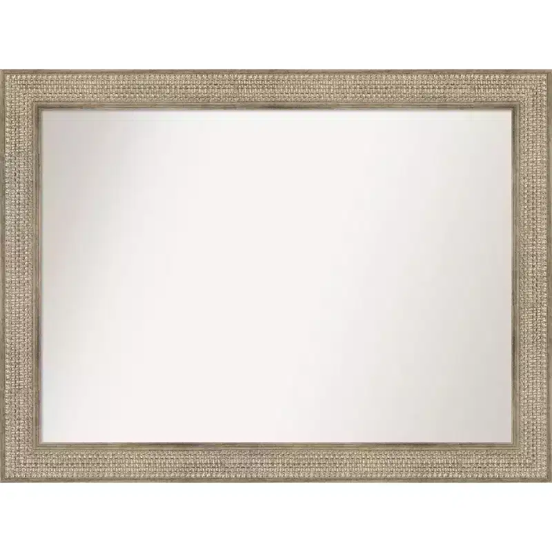 44" x 33" Non-Beveled Trellis Silver Wood Bathroom Wall Mirror - Amanti Art: Modern Style, Wood Frame, Wall Mounted
