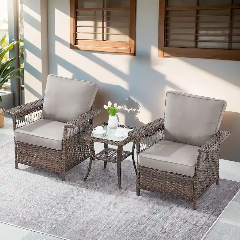Gymojoy 3 Peices Patio Chairs with Coffee Table - Brown