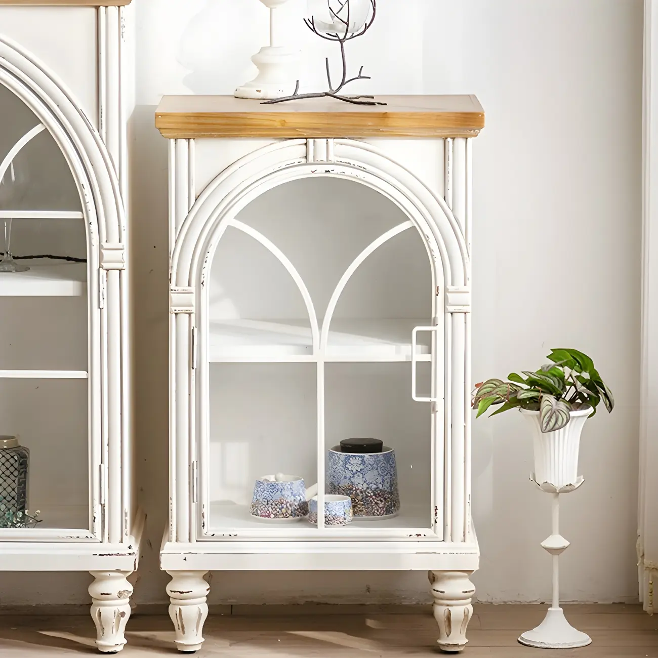 French Country Rectangular Metal Display Bookcase with Shelves