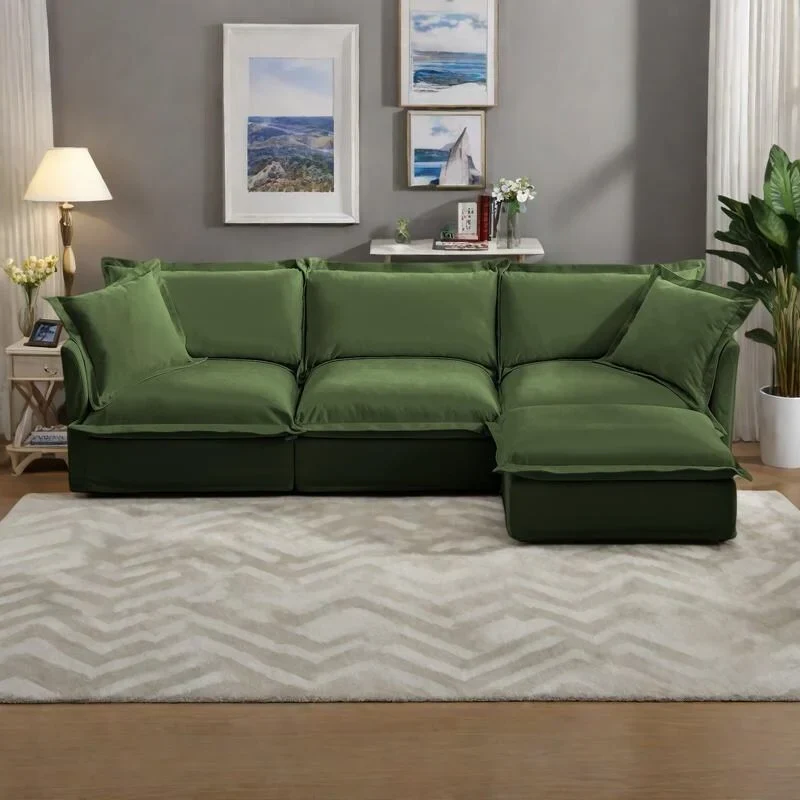 120 Chenille L-Shaped Sectional with Convertible Ottoman & 2 Pillows and 3-Seater Cloud Couch