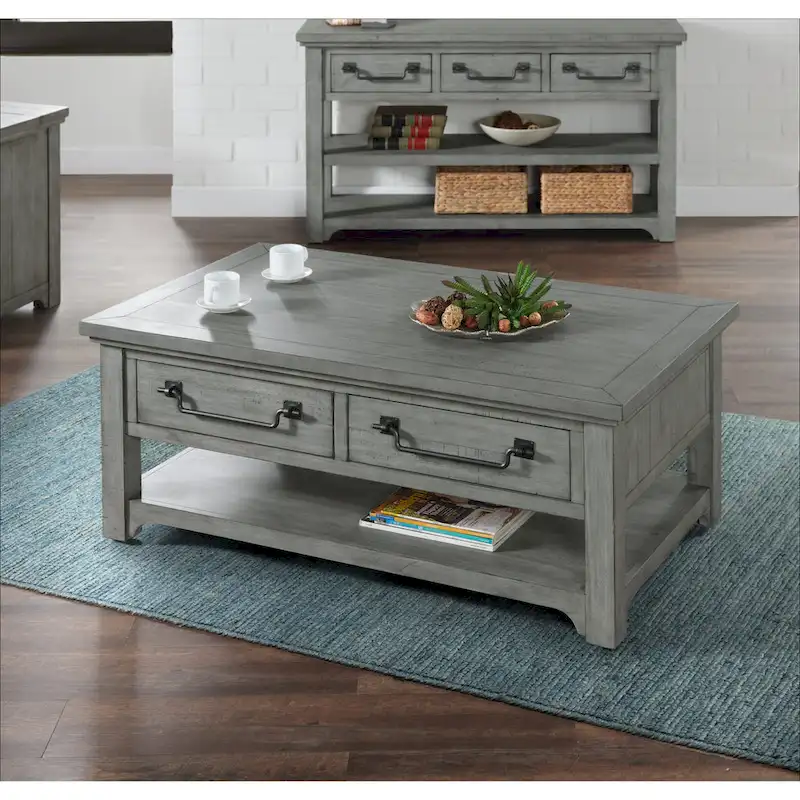 Beach House Dove Grey Solid Wood 2-Drawer Coffee Table