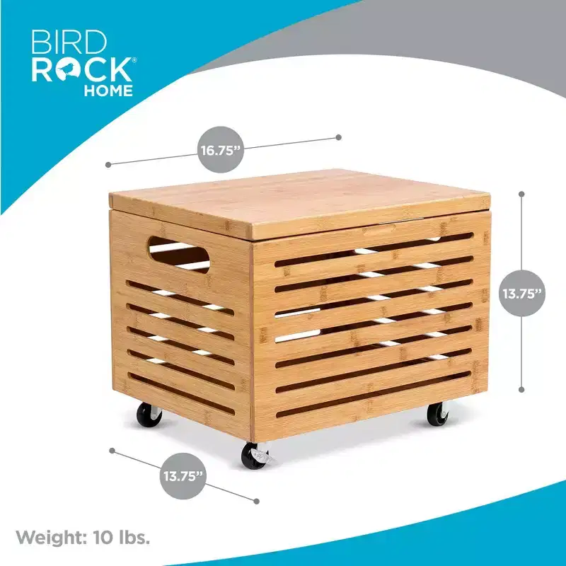 BirdRock Home Bamboo Rolling File Storage Organizer Box with Lid - Natural