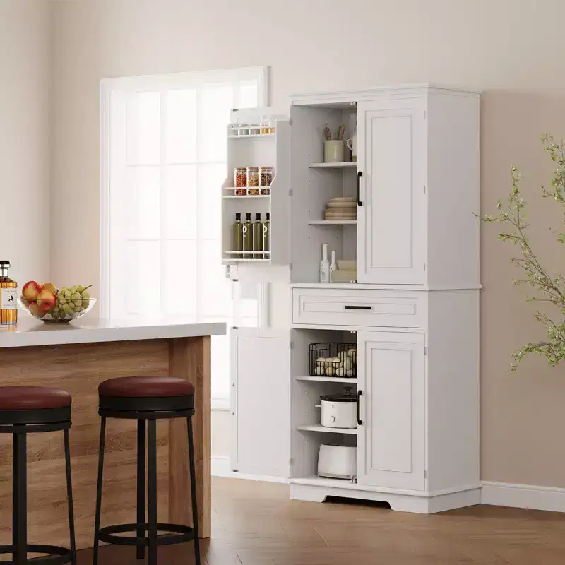 TROPOW 72 Inch Tall Pantry Storage Cabinet, Kitchen Pantry Cabinet with Drawer, Door Shelves, Adjustable Shelves, Large Kitchen Pantry,White