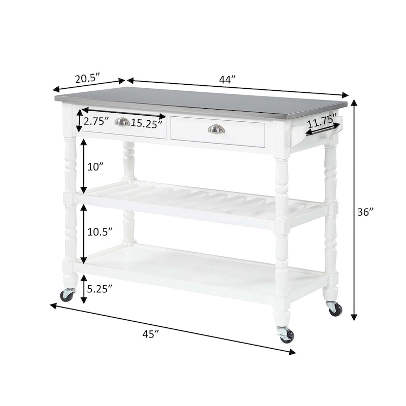Convenience Concepts French Country 3 Tier Stainless Steel Kitchen Cart with Drawers