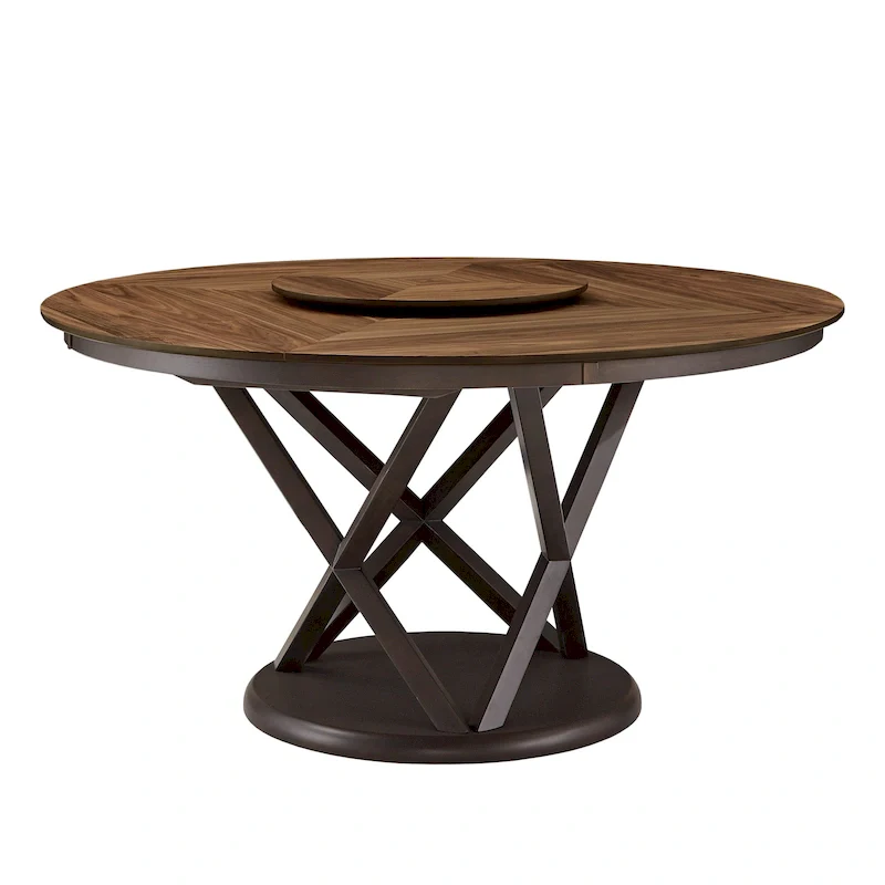 Espresso & Walnut Round Dining Table with Lazy Susan – Seats up to 6
