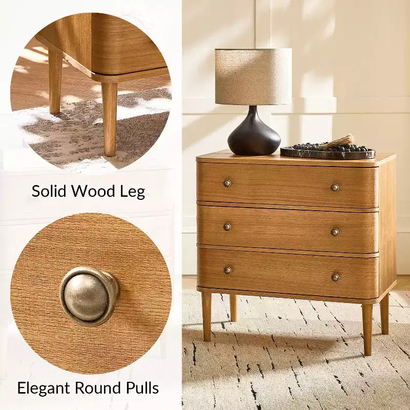 Noah Modern 26W 3-Drawer End Table Set of 2 with Solid Wood Legs Built-in Outlet|ART OF LIVING DESIGNS-OAK