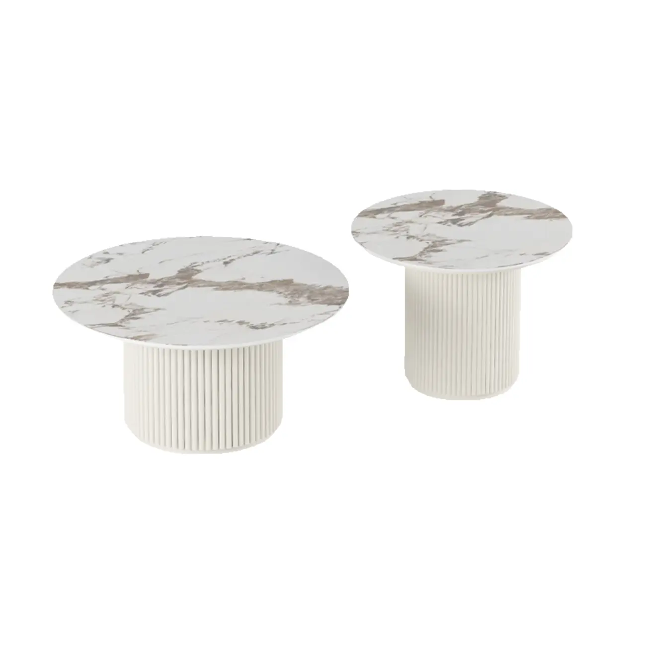 Modern White Nesting Coffee Table Set in Round Design