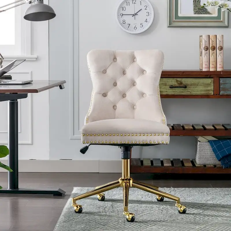 Office Chair with Wheels, Adjustable Height, Velvet Upholstered Tufted Button Computer Desk Chair Swivel