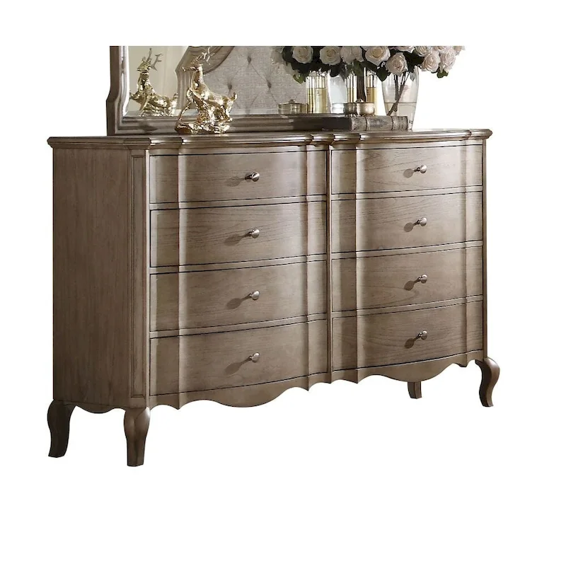 Antique Taupe 8-Drawer Traditional Dresser with Cabriole Legs & Dovetail Joints