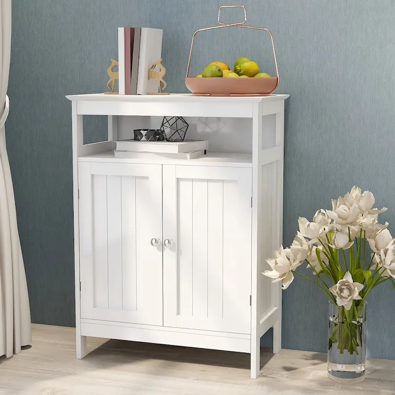 White Wood Finish Freestanding Bathroom Storage Cabinet – 1 Person