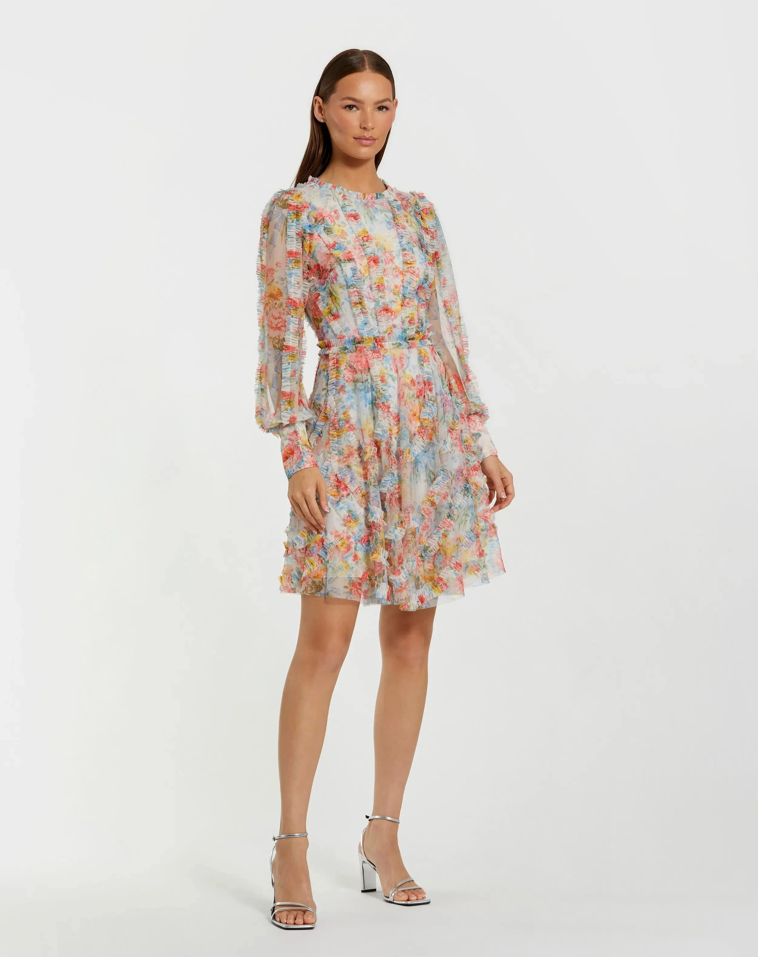 Multicolor Floral A-Line Ruffle Mini Dress