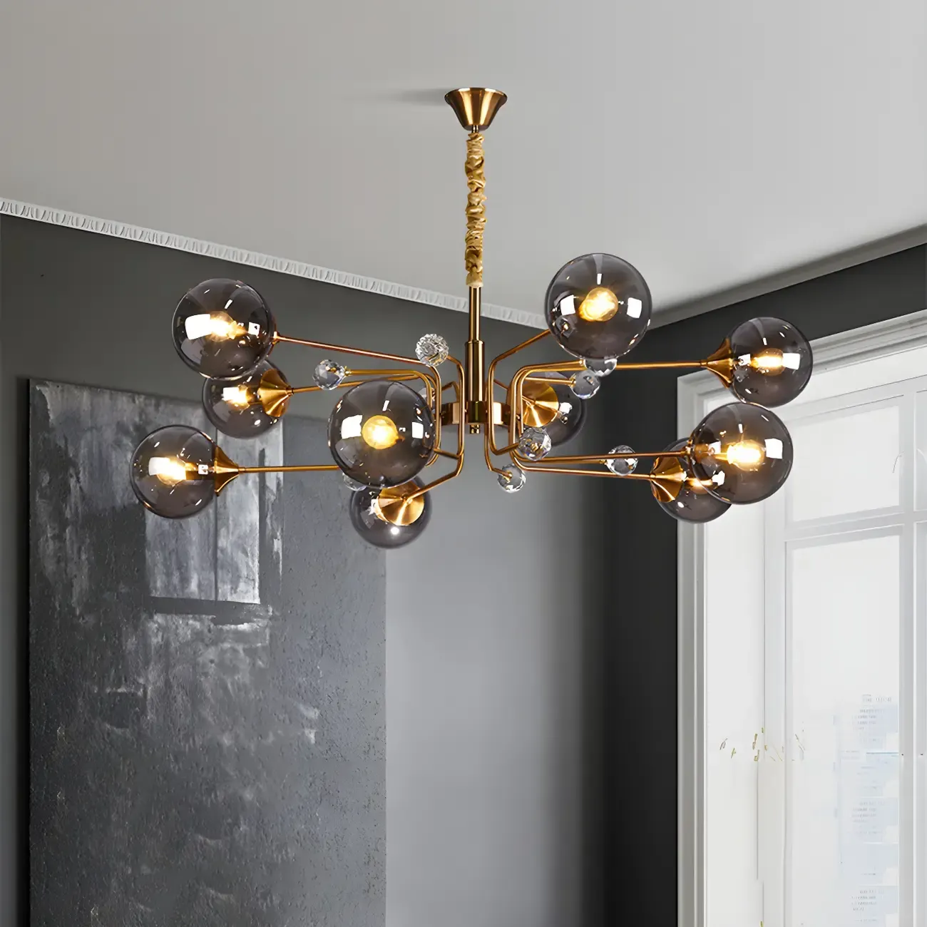 8-Light Mid-Century Modern Glass Globe Chandelier