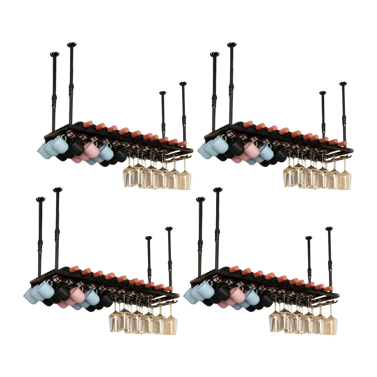 Industrial Metal Hanging Wine Rack with Glass Holder