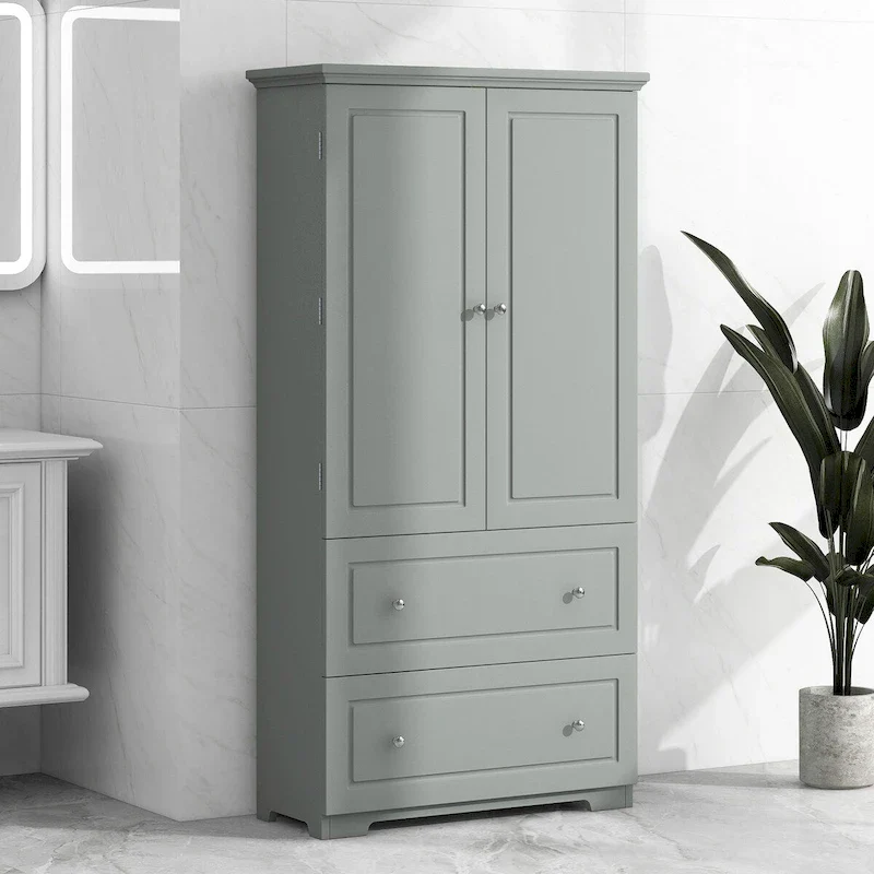 Tall Bathroom Storage Cabinet with Two Doors and Drawers