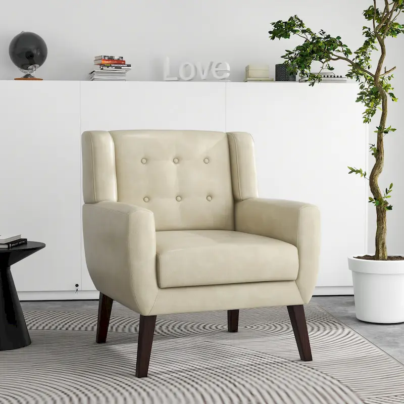 Black/Brown/Coffee/Cream/Green Tufted PU Leather Accent Armchair, Single