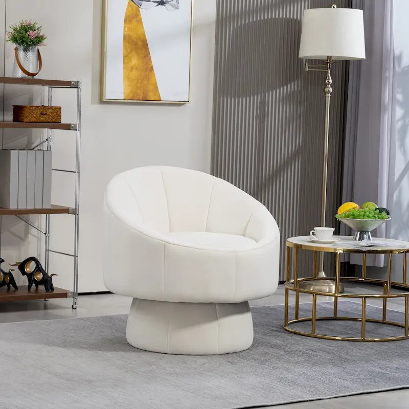 Modern 28.75 Velvet Upholstered 360 Swivel Accent Chair with Wood Frame and Waist Cushion